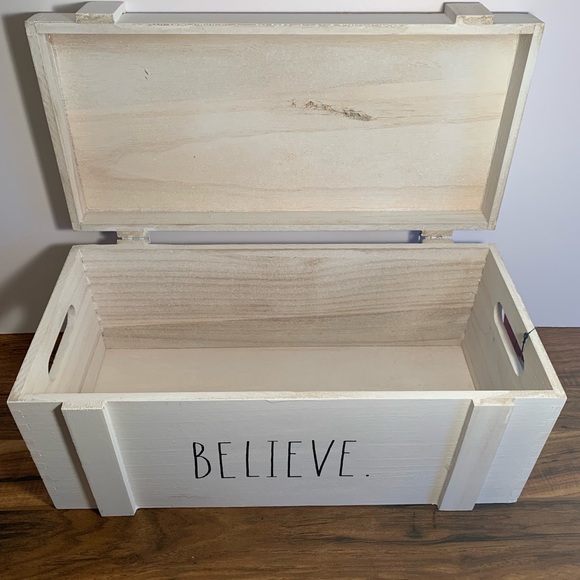 Rae Dunn BELIEVE, decorative wooden storage box.
